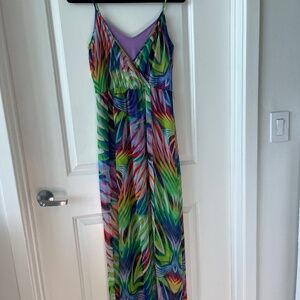 Bebe Multicolor Maxi Dress Sheer Overlay with Lining XS